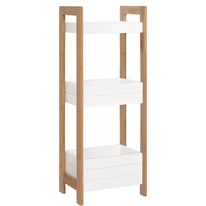 Bathroom Shelf with 3 Shelves Bamboo Storage Organizer for Kitchen Living Room Laundry Room 27.5x20.8x74 cm White and Natural