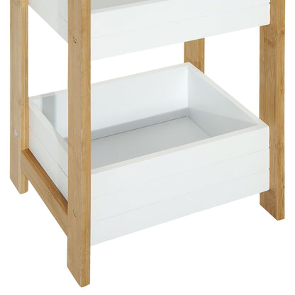 Bathroom Shelf with 3 Shelves Bamboo Storage Organizer for Kitchen Living Room Laundry Room 27.5x20.8x74 cm White and Natural