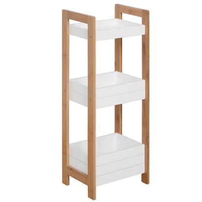 Bathroom Shelf with 3 Shelves Bamboo Storage Organizer for Kitchen Living Room Laundry Room 27.5x20.8x74 cm White and Natural
