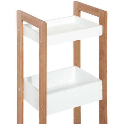 Bathroom Shelf with 3 Shelves Bamboo Storage Organizer for Kitchen Living Room Laundry Room 27.5x20.8x74 cm White and Natural