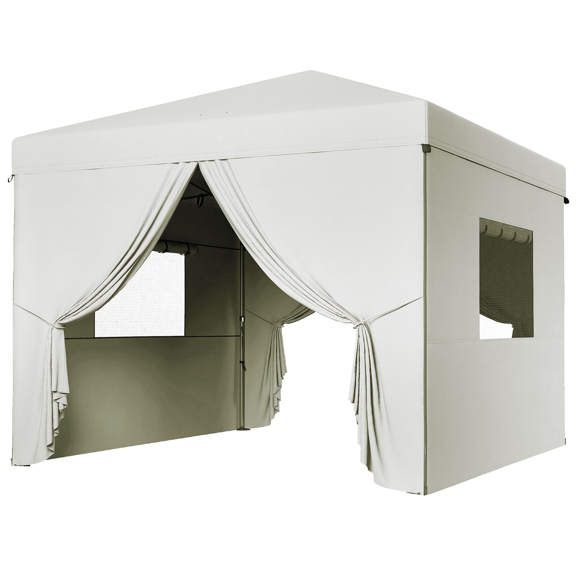 Pop-Up Foldable 3x3m Garden Gazebo with 4 Side Walls 2 Mesh Windows Adjustable Height Waterproof Anti-UV Carry Bag for Camping Parties White