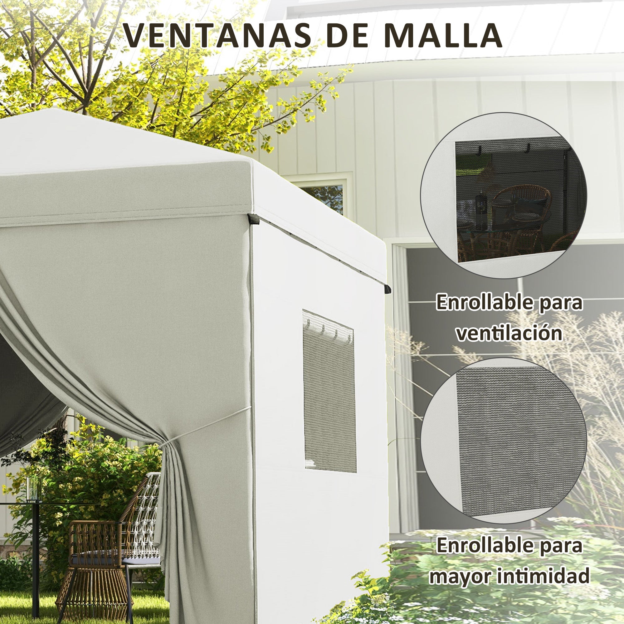 Pop-Up Foldable 3x3m Garden Gazebo with 4 Side Walls 2 Mesh Windows Adjustable Height Waterproof Anti-UV Carry Bag for Camping Parties White