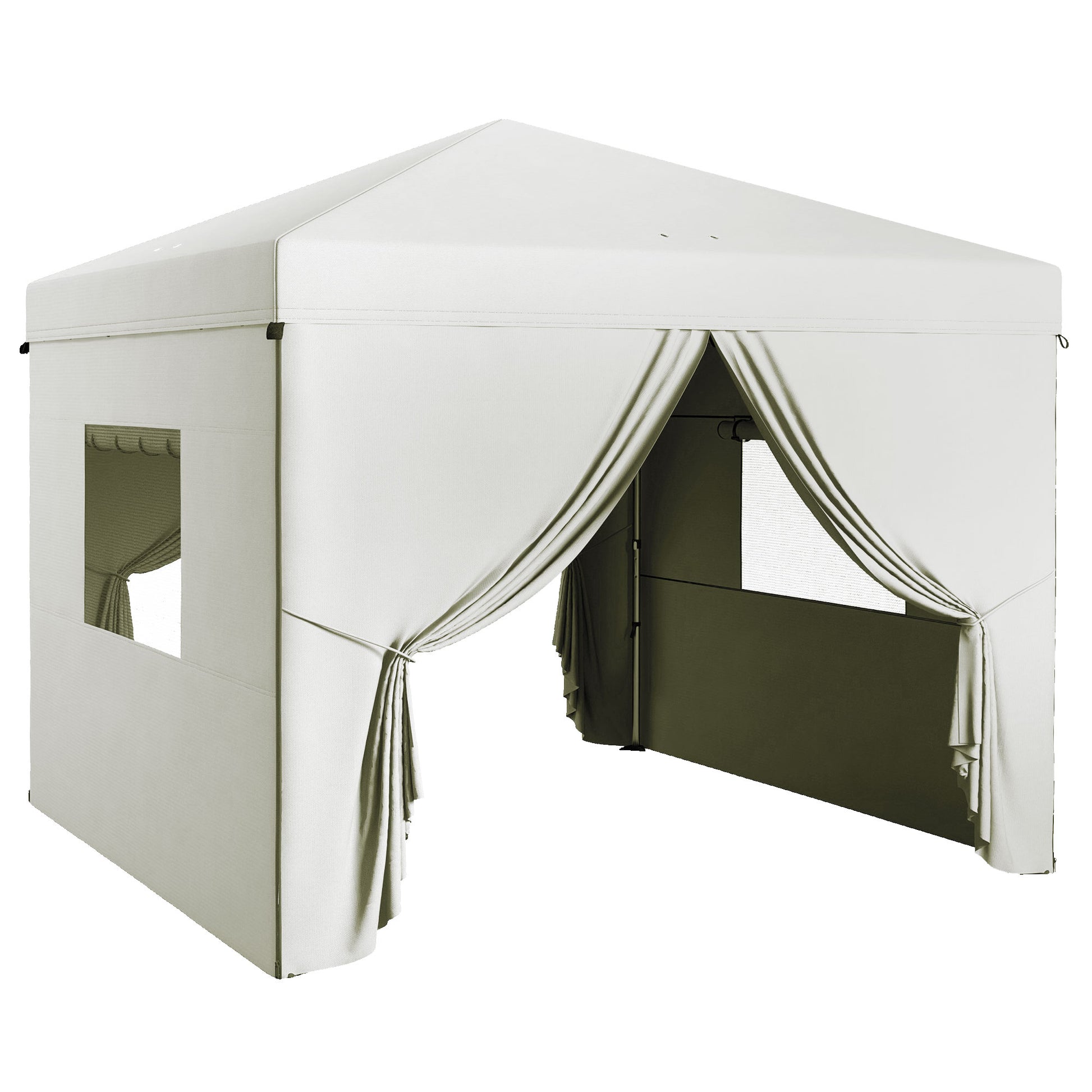 Pop-Up Foldable 3x3m Garden Gazebo with 4 Side Walls 2 Mesh Windows Adjustable Height Waterproof Anti-UV Carry Bag for Camping Parties White