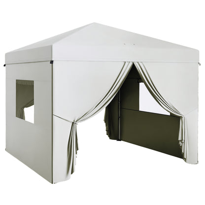 Pop-Up Foldable 3x3m Garden Gazebo with 4 Side Walls 2 Mesh Windows Adjustable Height Waterproof Anti-UV Carry Bag for Camping Parties White