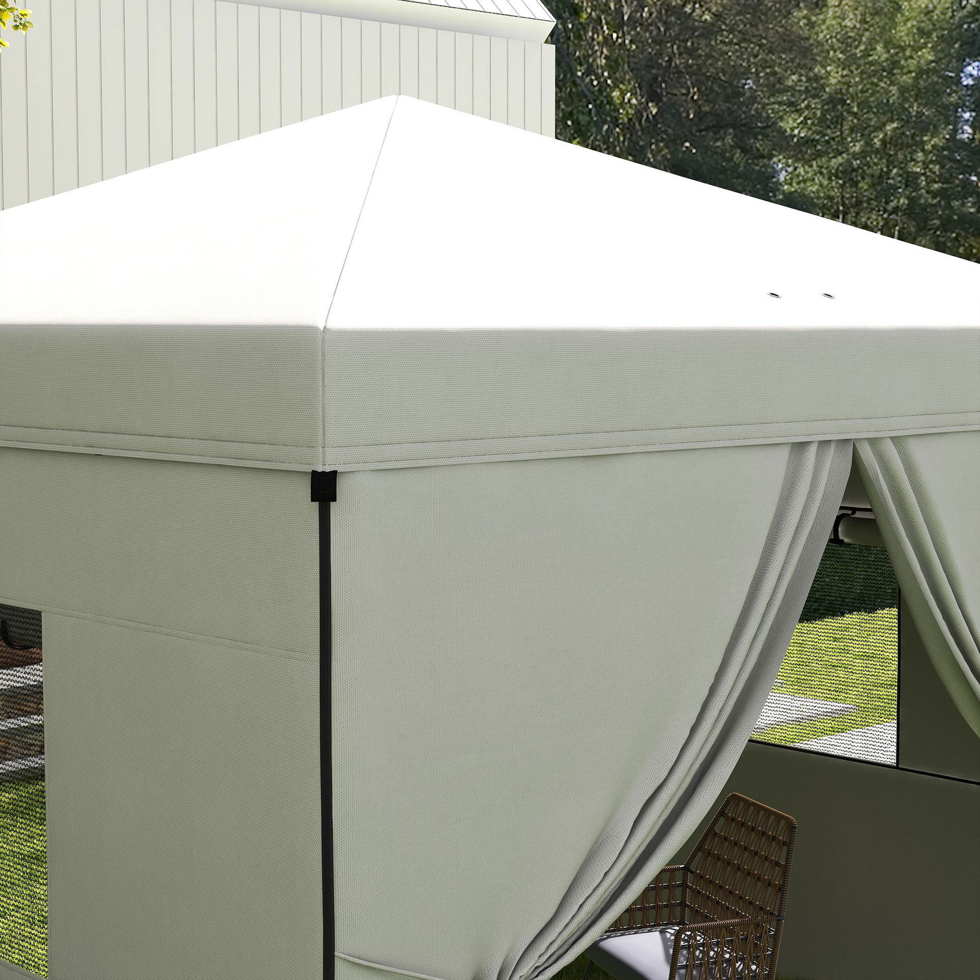 Pop-Up Foldable 3x3m Garden Gazebo with 4 Side Walls 2 Mesh Windows Adjustable Height Waterproof Anti-UV Carry Bag for Camping Parties White