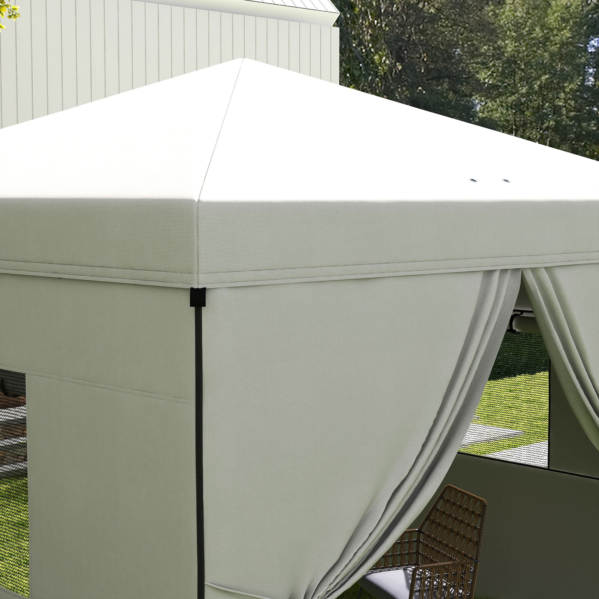 Pop-Up Foldable 3x3m Garden Gazebo with 4 Side Walls 2 Mesh Windows Adjustable Height Waterproof Anti-UV Carry Bag for Camping Parties White