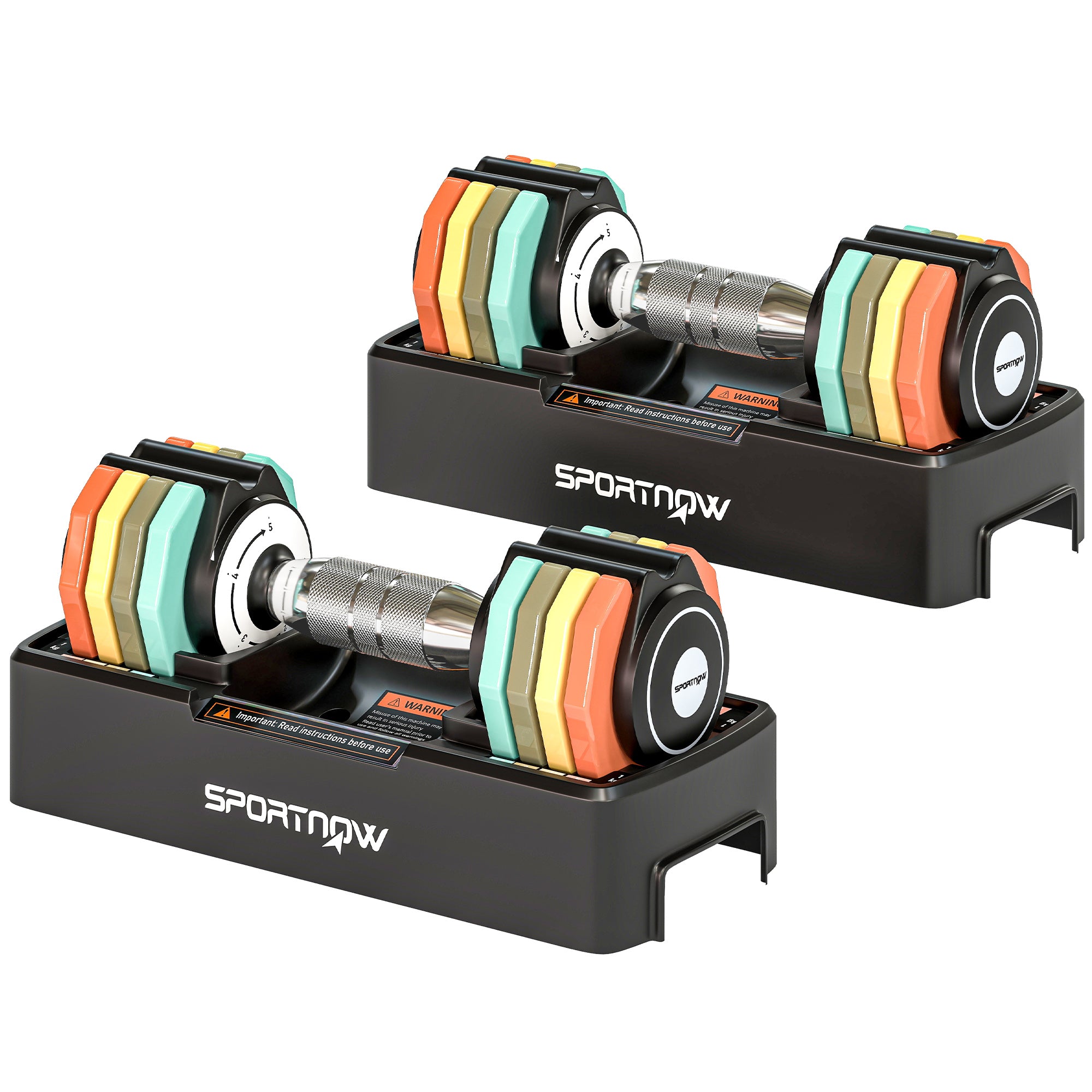 SPORTNOW Adjustable Dumbbell Set 1–5 kg (2.2–11 lb) — Quick-Adjust Tray, Non-Slip Chrome Handle, Space-Saving