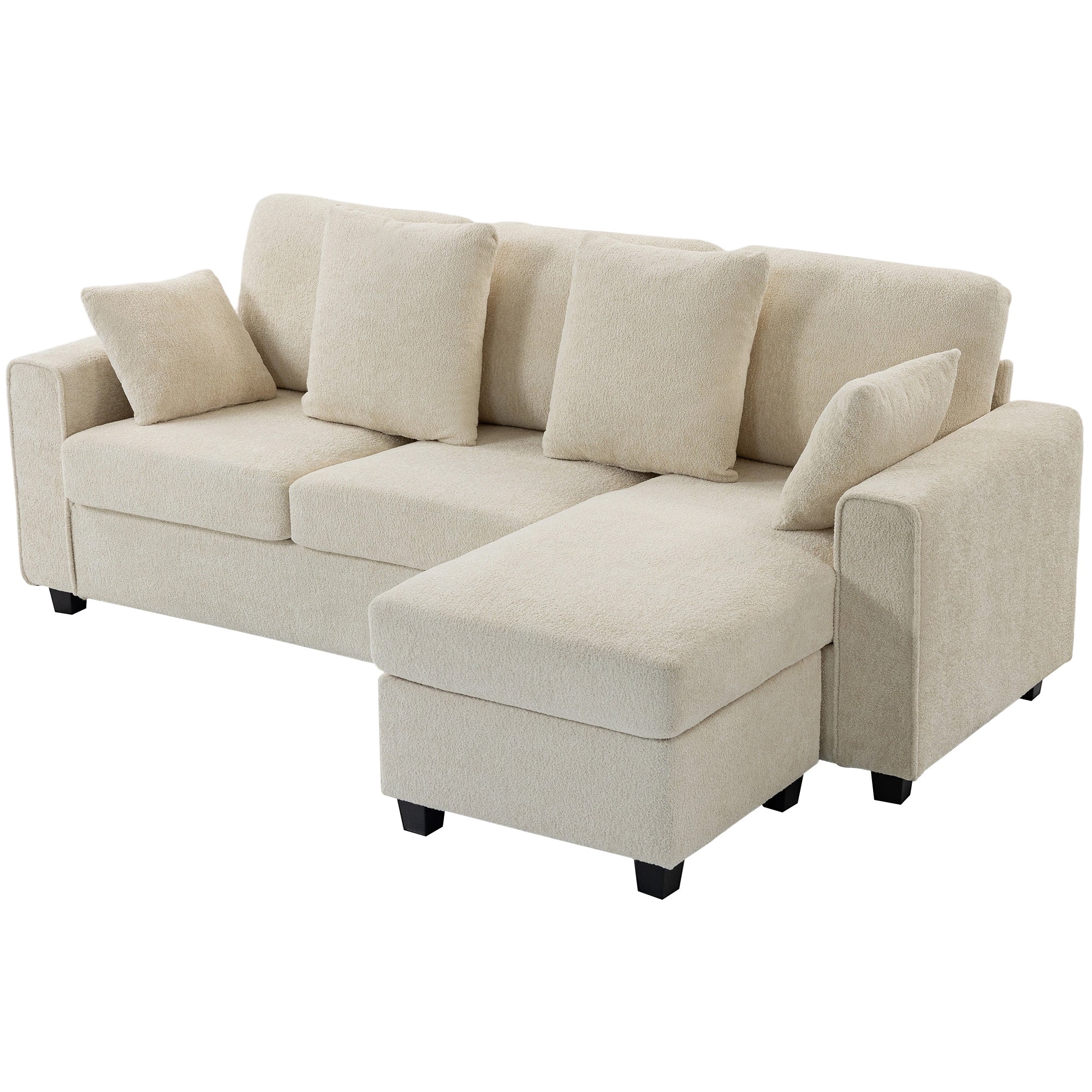 Corner Sofa 92.7" L-Shaped 3-Seater with Reversible Chaise, Beige Point-Texture Velvet, Deep and Wide Seats