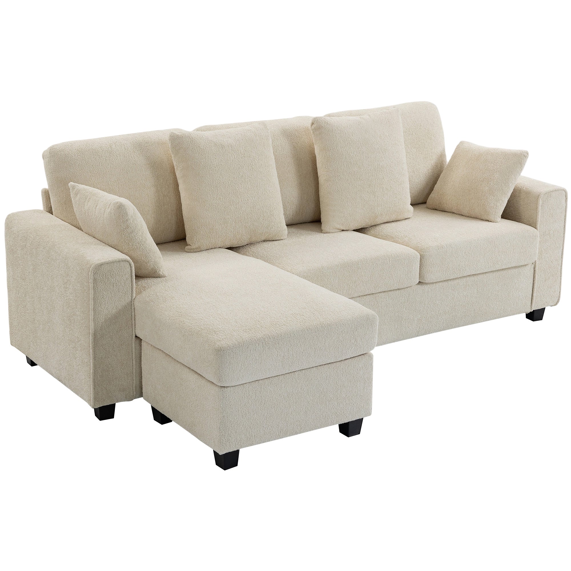 Corner Sofa 92.7" L-Shaped 3-Seater with Reversible Chaise, Beige Point-Texture Velvet, Deep and Wide Seats