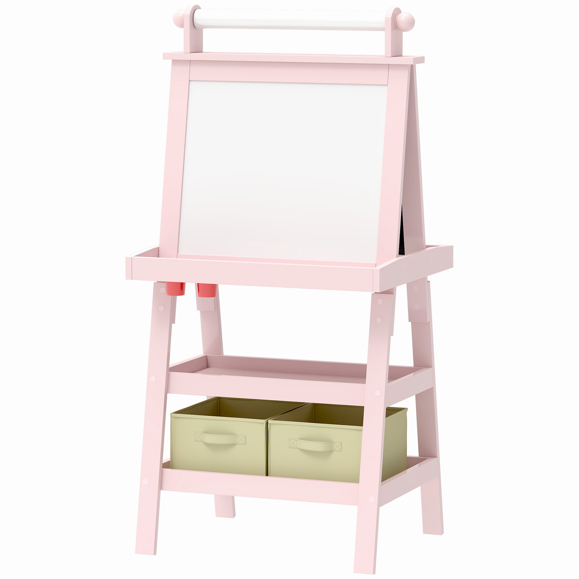 Children's Easel 3 in 1 Double-Sided Magnetic Children's Blackboard Painting Easel with Paper Roll and Storage Baskets 59x48x118 cm Pink