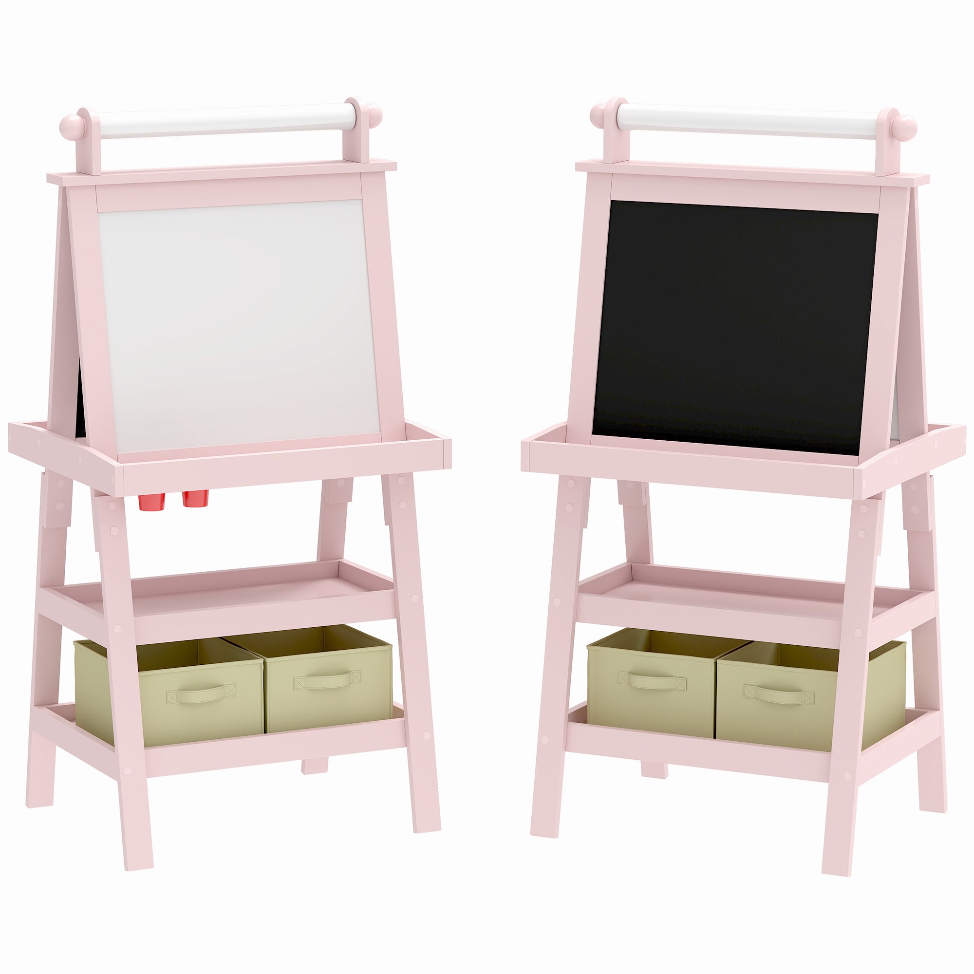 Children's Easel 3 in 1 Double-Sided Magnetic Children's Blackboard Painting Easel with Paper Roll and Storage Baskets 59x48x118 cm Pink