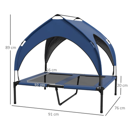 Elevated Dog Bed with Canopy, Pet Bed, Outdoor Dog Lounger with Roof, Breathable, for Large Dogs Dark Blue Oxford 91 x 76 x 89 cm