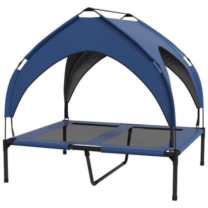 Elevated Dog Bed with Canopy, Pet Bed, Outdoor Dog Lounger with Roof, Breathable, for Large Dogs Dark Blue Oxford 91 x 76 x 89 cm