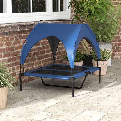 Elevated Dog Bed with Canopy, Pet Bed, Outdoor Dog Lounger with Roof, Breathable, for Large Dogs Dark Blue Oxford 91 x 76 x 89 cm