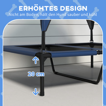 Elevated Dog Bed with Canopy, Pet Bed, Outdoor Dog Lounger with Roof, Breathable, for Large Dogs Dark Blue Oxford 91 x 76 x 89 cm