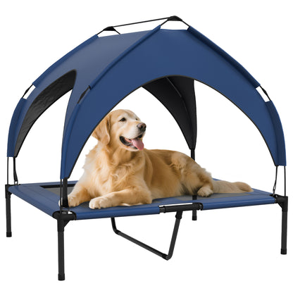 Elevated Dog Bed with Canopy, Pet Bed, Outdoor Dog Lounger with Roof, Breathable, for Large Dogs Dark Blue Oxford 91 x 76 x 89 cm