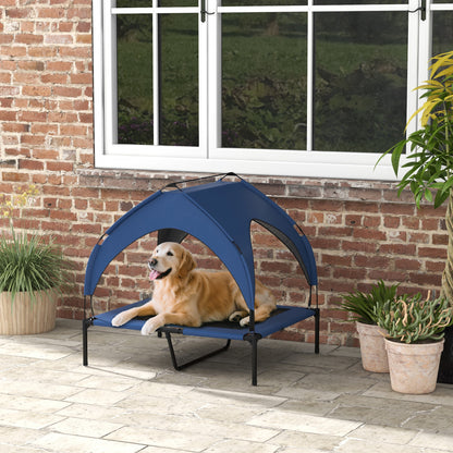 Elevated Dog Bed with Canopy, Pet Bed, Outdoor Dog Lounger with Roof, Breathable, for Large Dogs Dark Blue Oxford 91 x 76 x 89 cm