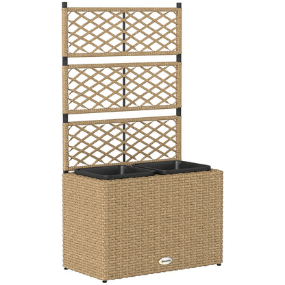 Planter for plants with trellis 2 pots plant box raised planter 22L garden balcony patio terrace outdoor in woven resin and steel 57 x 30 x 107 cm sand
