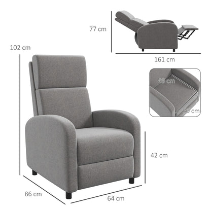 Recliner TV Armchair with Reclining Function Padded Chair with Adjustable Backrest, Relaxation Armchair with Linen Look, Footrest for Living Room Bedroom, Dark Gray