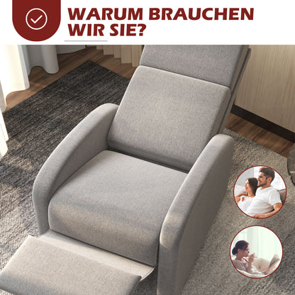 Recliner TV Armchair with Reclining Function Padded Chair with Adjustable Backrest, Relaxation Armchair with Linen Look, Footrest for Living Room Bedroom, Dark Gray