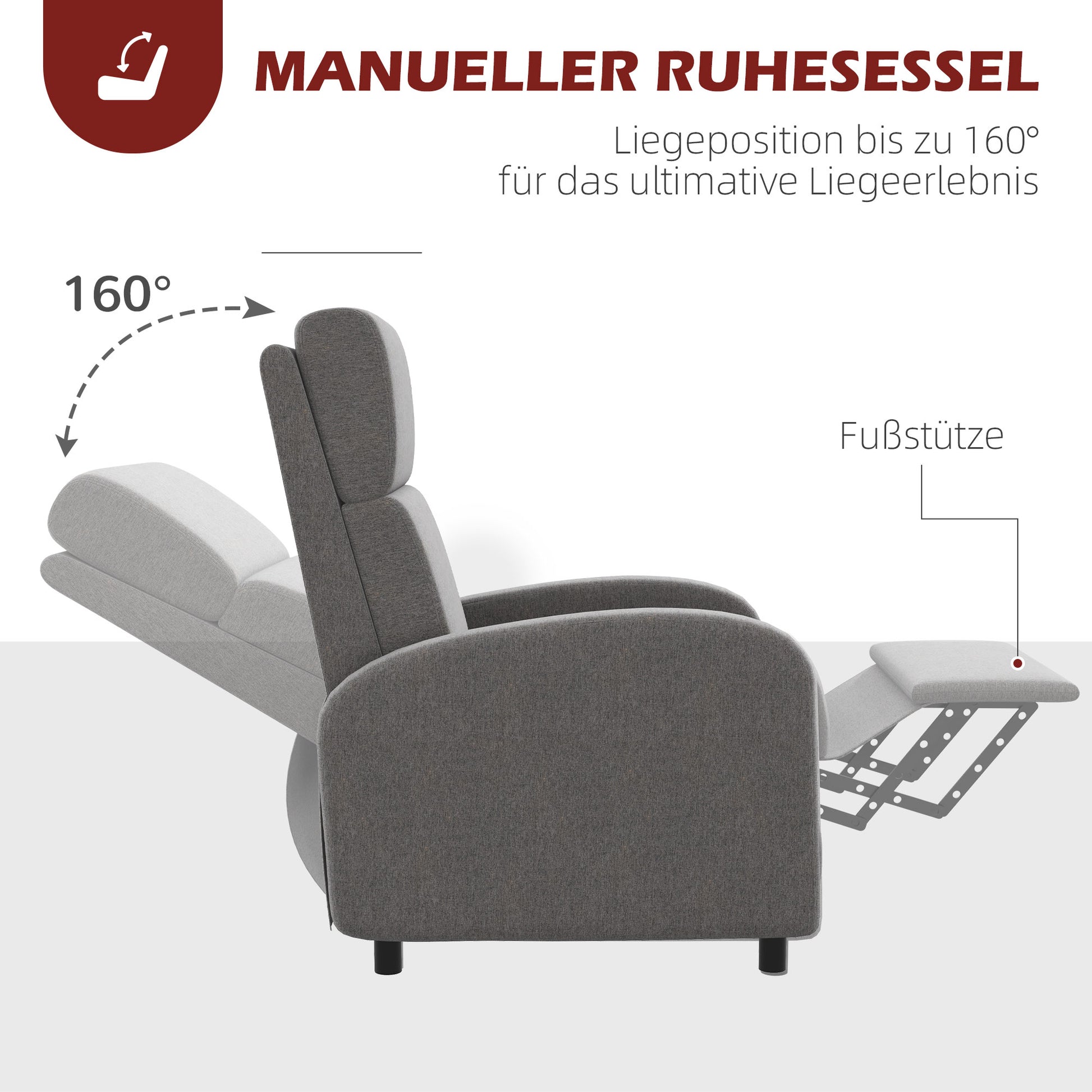 Recliner TV Armchair with Reclining Function Padded Chair with Adjustable Backrest, Relaxation Armchair with Linen Look, Footrest for Living Room Bedroom, Dark Gray