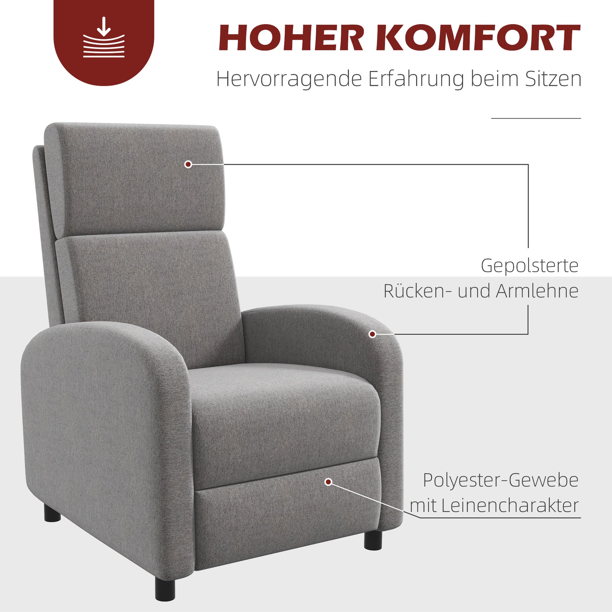 Recliner TV Armchair with Reclining Function Padded Chair with Adjustable Backrest, Relaxation Armchair with Linen Look, Footrest for Living Room Bedroom, Dark Gray