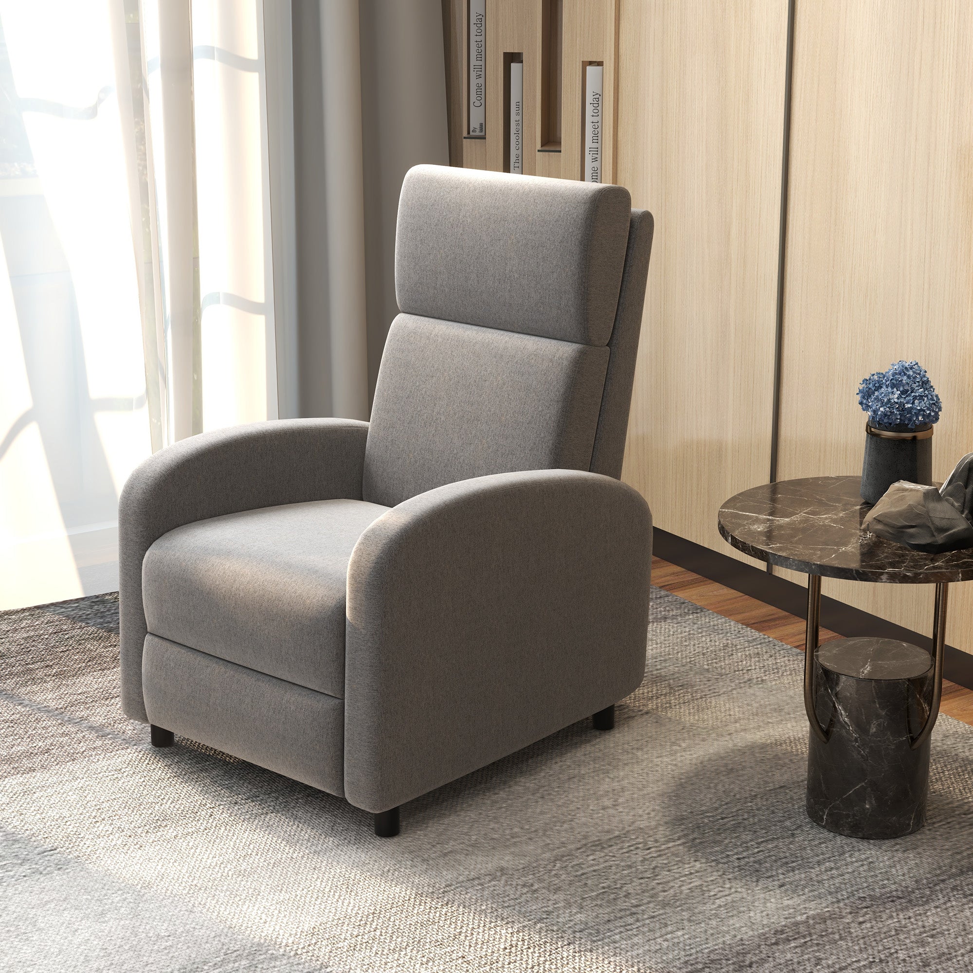 Recliner TV Armchair with Reclining Function Padded Chair with Adjustable Backrest, Relaxation Armchair with Linen Look, Footrest for Living Room Bedroom, Dark Gray