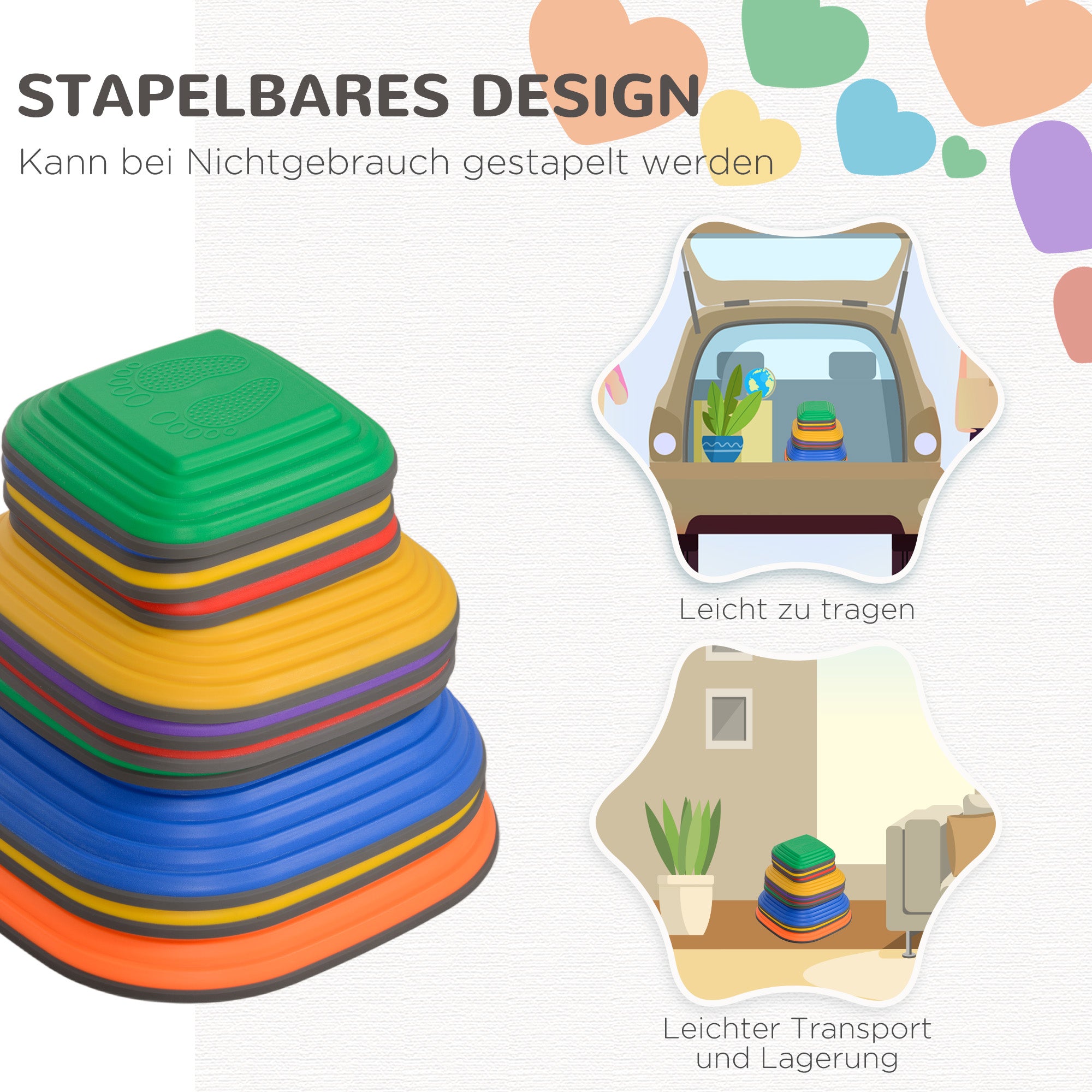 River Stones, 11-Piece Balancing Stones in Square Shape, Stackable & Non-slip Stack Stones up to 80 kg Load Capacity, Stepping Stones for 3-8 years, for Indoor Outdoor Play Multicolor