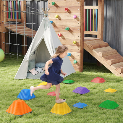 River Stones, 11-Piece Balancing Stones in Square Shape, Stackable & Non-slip Stack Stones up to 80 kg Load Capacity, Stepping Stones for 3-8 years, for Indoor Outdoor Play Multicolor