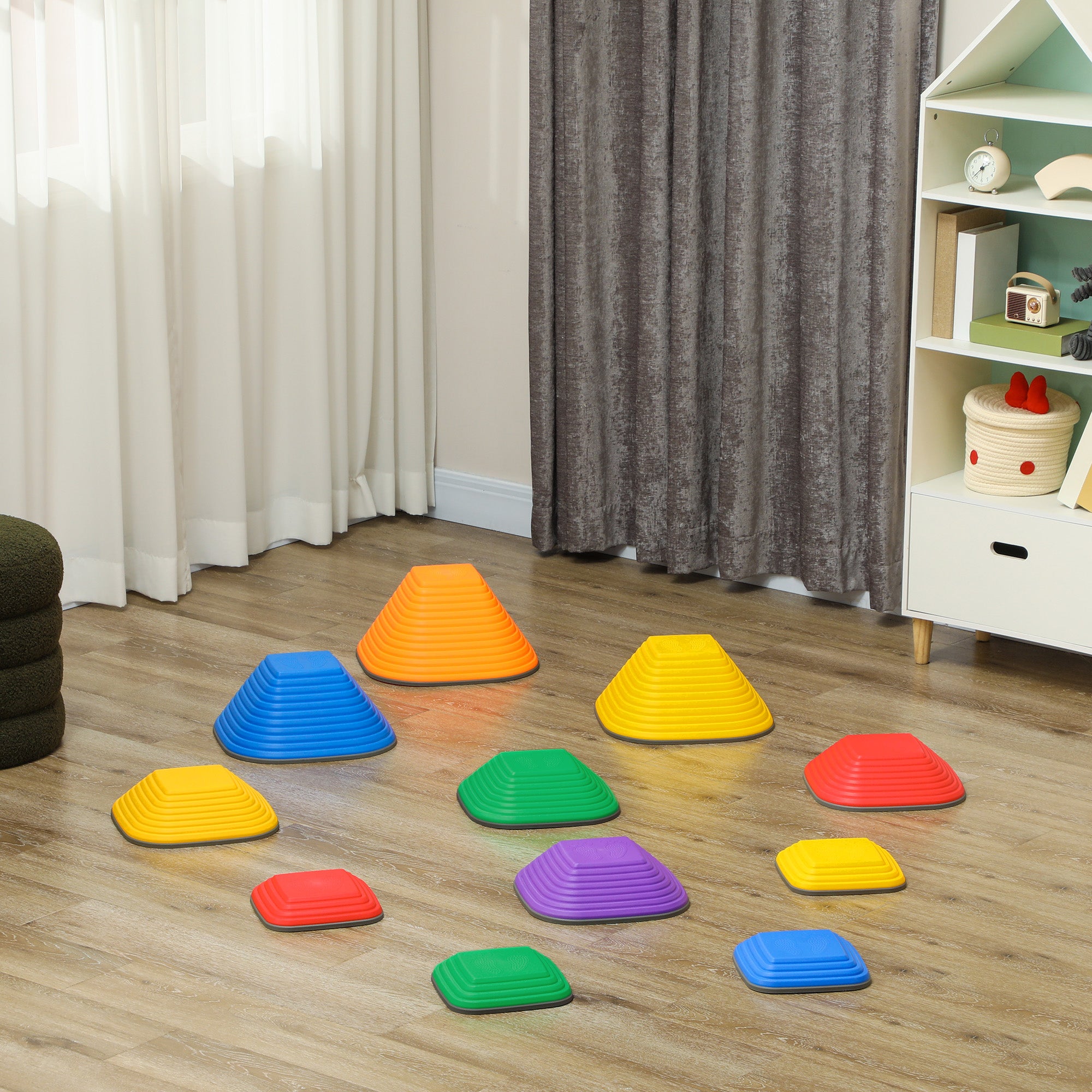 River Stones, 11-Piece Balancing Stones in Square Shape, Stackable & Non-slip Stack Stones up to 80 kg Load Capacity, Stepping Stones for 3-8 years, for Indoor Outdoor Play Multicolor