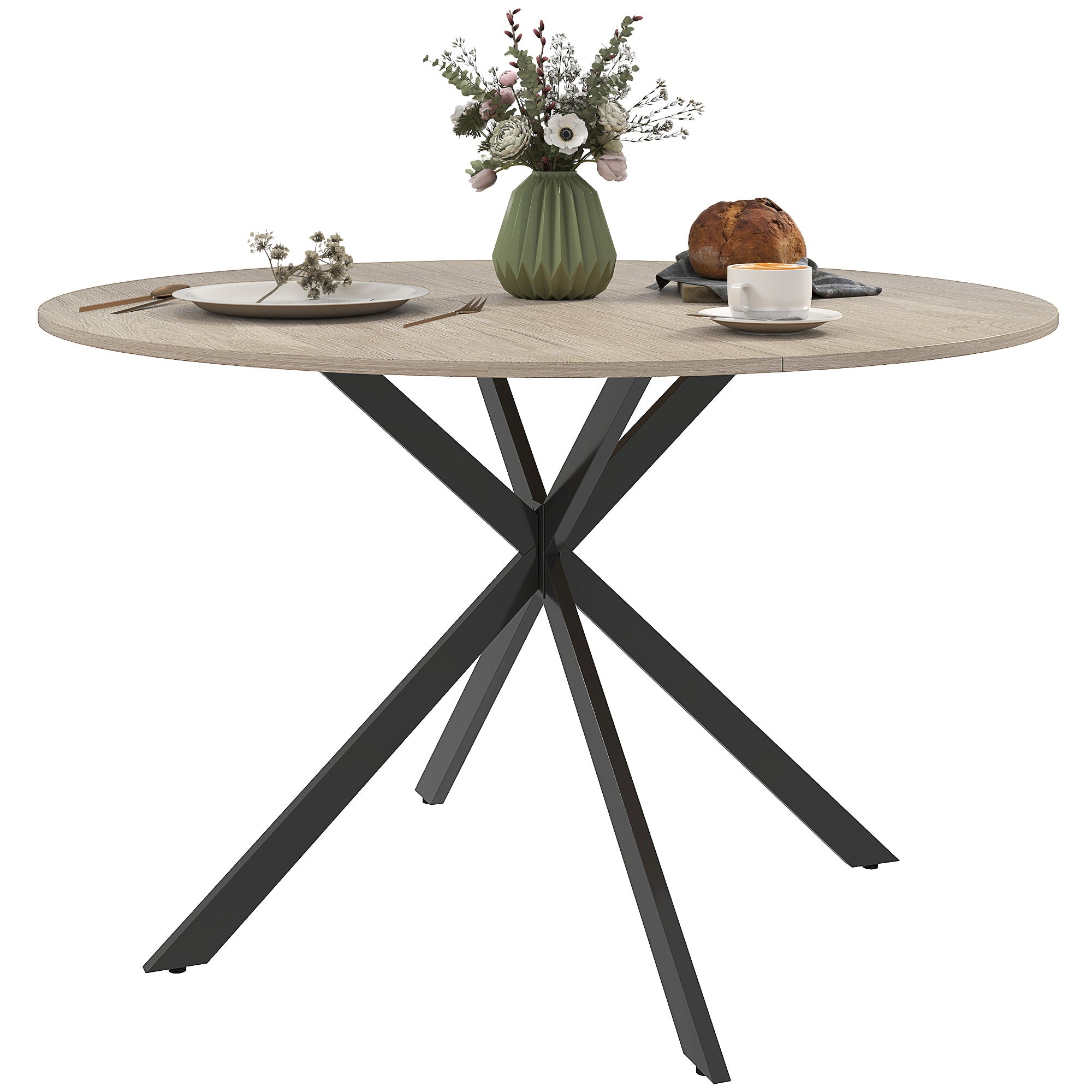 Round Dining Table for 4 People Industrial Kitchen Table with Steel Frame Ø120x75 cm Dark Brown