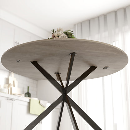 Round Dining Table for 4 People Industrial Kitchen Table with Steel Frame Ø120x75 cm Dark Brown