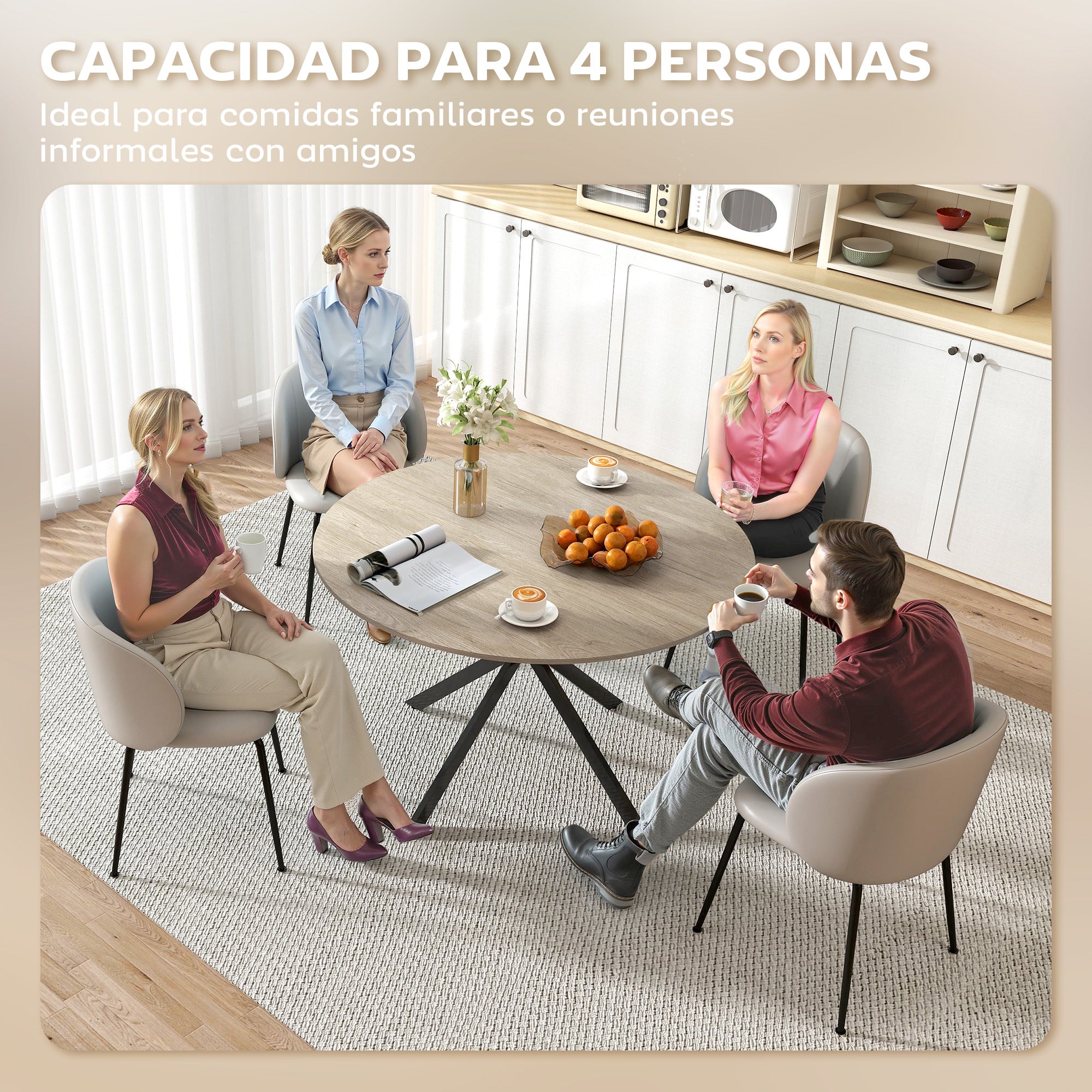 Round Dining Table for 4 People Industrial Kitchen Table with Steel Frame Ø120x75 cm Dark Brown