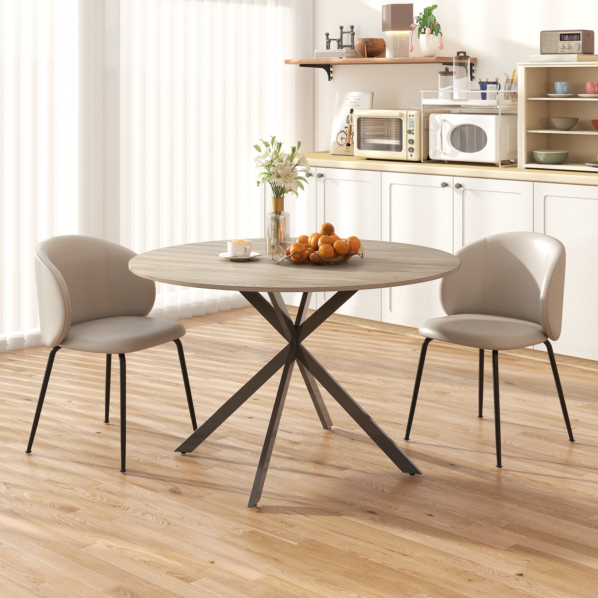 Round Dining Table for 4 People Industrial Kitchen Table with Steel Frame Ø120x75 cm Dark Brown