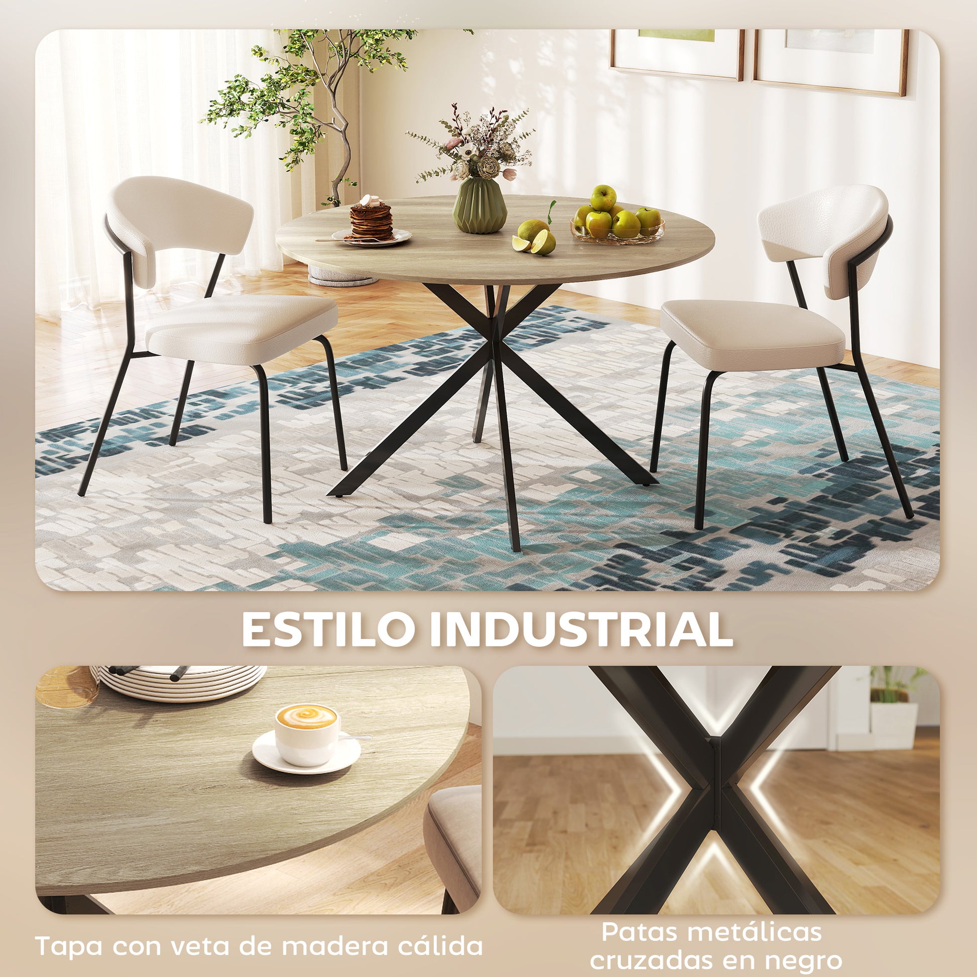 Round Dining Table for 4 People Industrial Kitchen Table with Steel Frame Ø120x75 cm Dark Brown