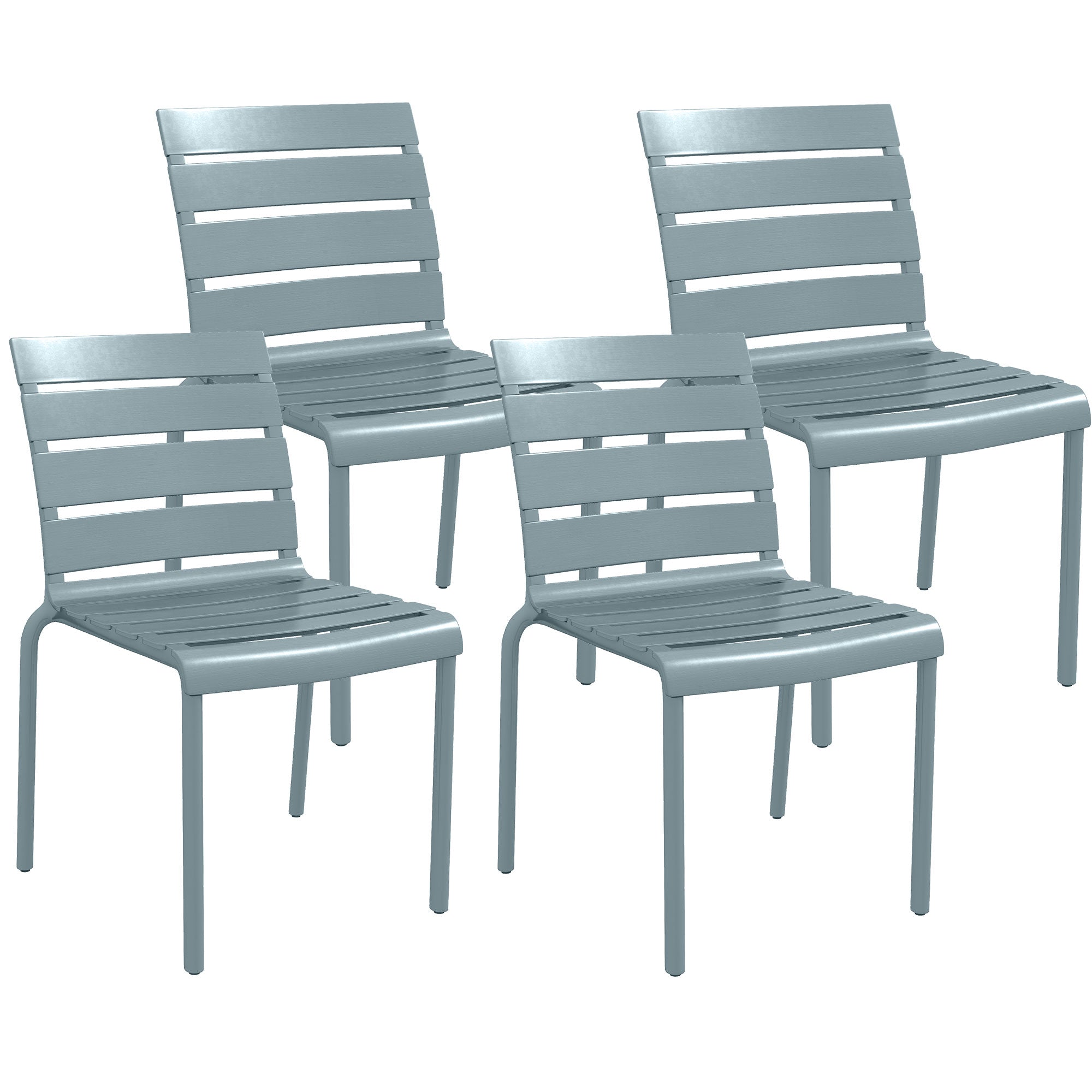 Set of 4 stackable bistro garden chairs with slatted seat and backrest dim. 42L x 54W x 78H cm gray