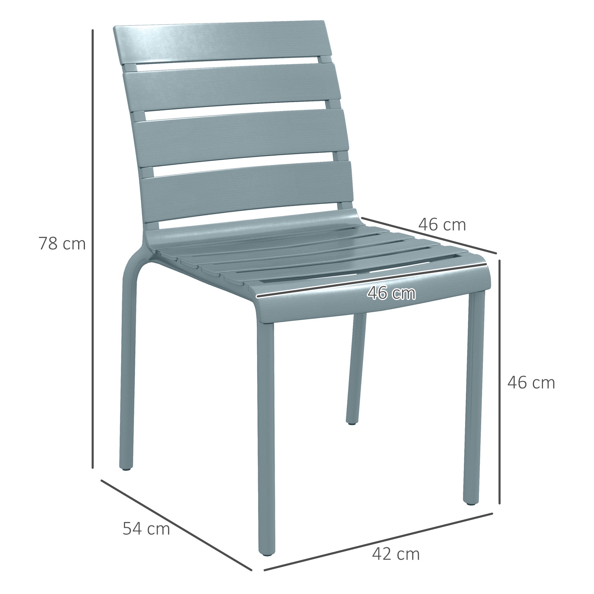 Set of 4 stackable bistro garden chairs with slatted seat and backrest dim. 42L x 54W x 78H cm gray
