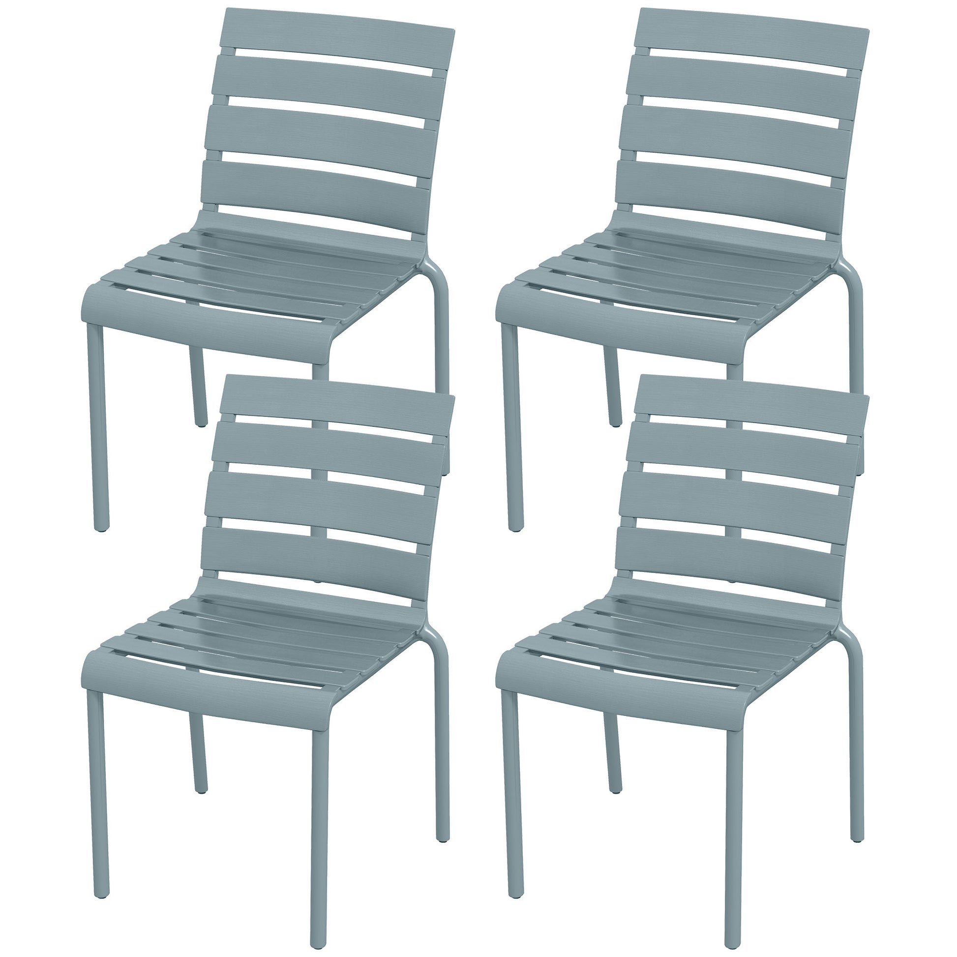 Set of 4 stackable bistro garden chairs with slatted seat and backrest dim. 42L x 54W x 78H cm gray