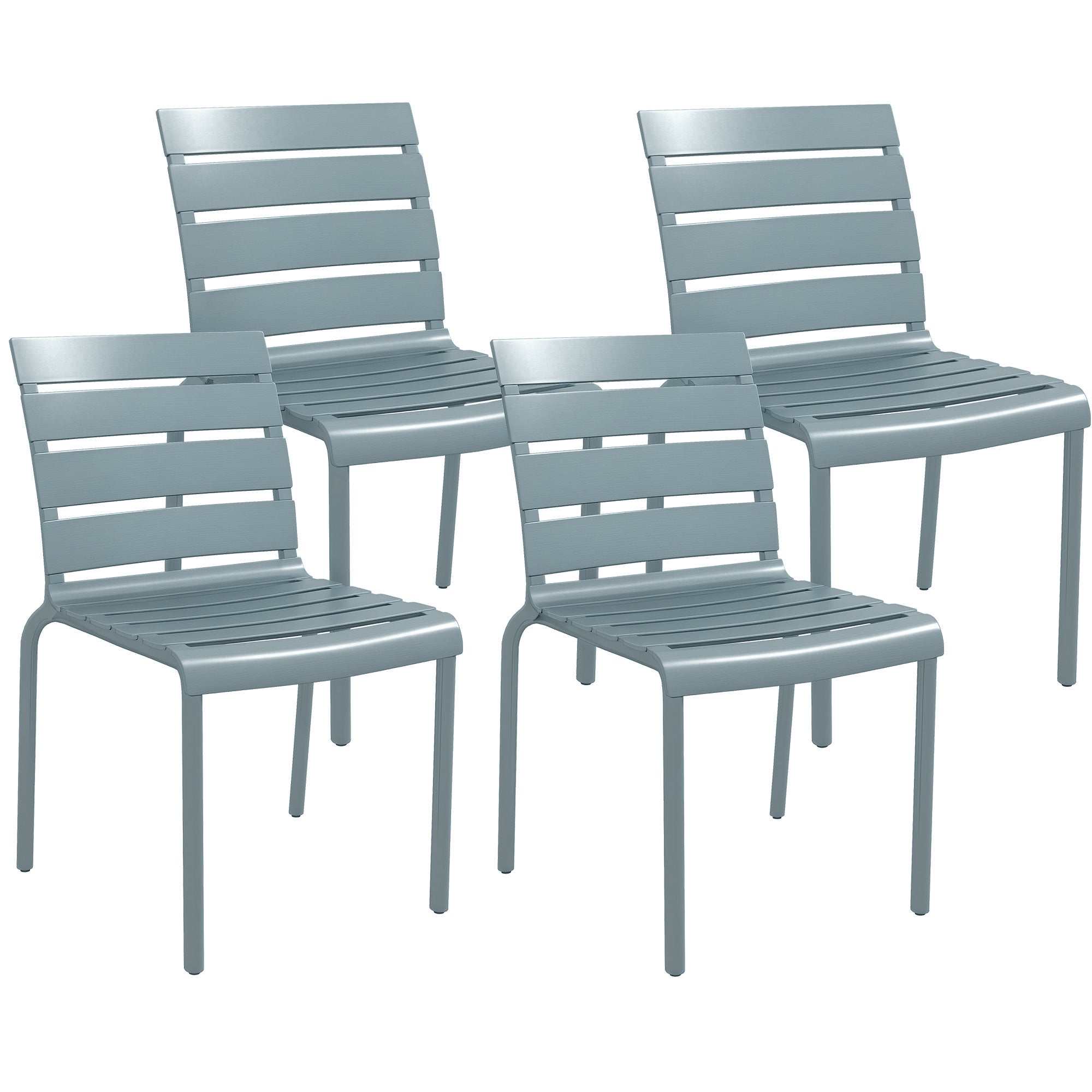 Set of 4 stackable bistro garden chairs with slatted seat and backrest dim. 42L x 54W x 78H cm gray