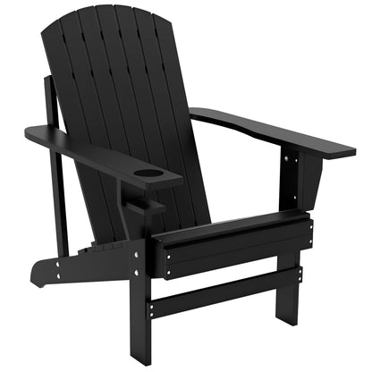 Adirondack Garden Chair with Cup Holder Garden Lounger Balcony Chair Solid Wood Black 72.5 x 97 x 93 cm