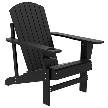 Adirondack Garden Chair with Cup Holder Garden Lounger Balcony Chair Solid Wood Black 72.5 x 97 x 93 cm