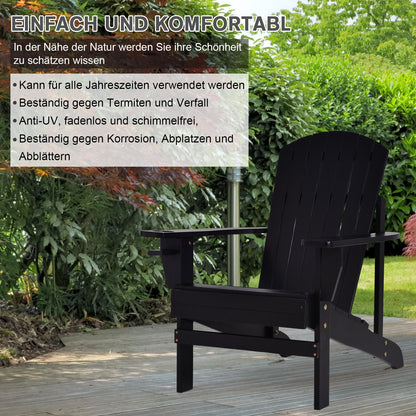 Adirondack Garden Chair with Cup Holder Garden Lounger Balcony Chair Solid Wood Black 72.5 x 97 x 93 cm