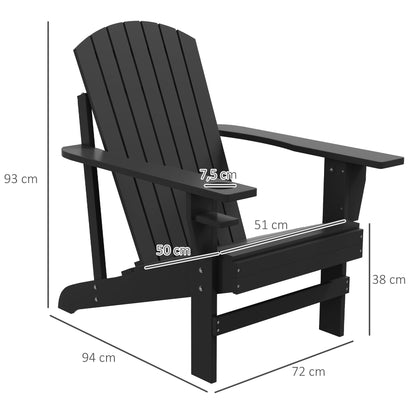 Adirondack Garden Chair with Cup Holder Garden Lounger Balcony Chair Solid Wood Black 72.5 x 97 x 93 cm
