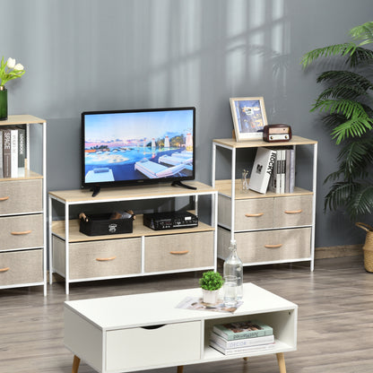 Dresser Storage Cabinet with 3 Fabric Drawers, Shelf, and Top Plate, Small Side Cabinet - 58L x 29W x 81.5H cm - Natural and White Metal