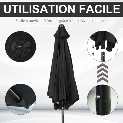 Straight tilting garden balcony terrace parasol with crank polyester waterproof high density 180 g/m² fabric Ø2.6 x 2.35H m black aluminum