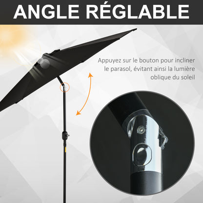 Straight tilting garden balcony terrace parasol with crank polyester waterproof high density 180 g/m² fabric Ø2.6 x 2.35H m black aluminum