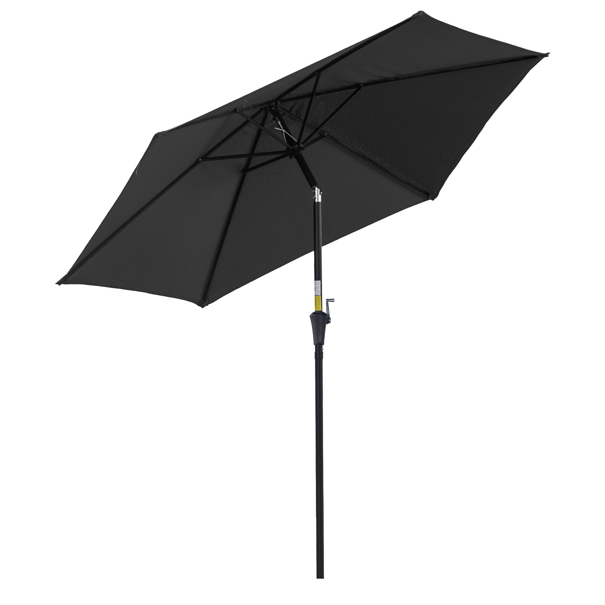 Straight tilting garden balcony terrace parasol with crank polyester waterproof high density 180 g/m² fabric Ø2.6 x 2.35H m black aluminum