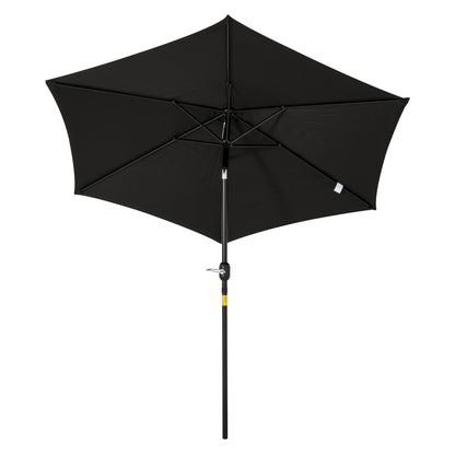 Straight tilting garden balcony terrace parasol with crank polyester waterproof high density 180 g/m² fabric Ø2.6 x 2.35H m black aluminum