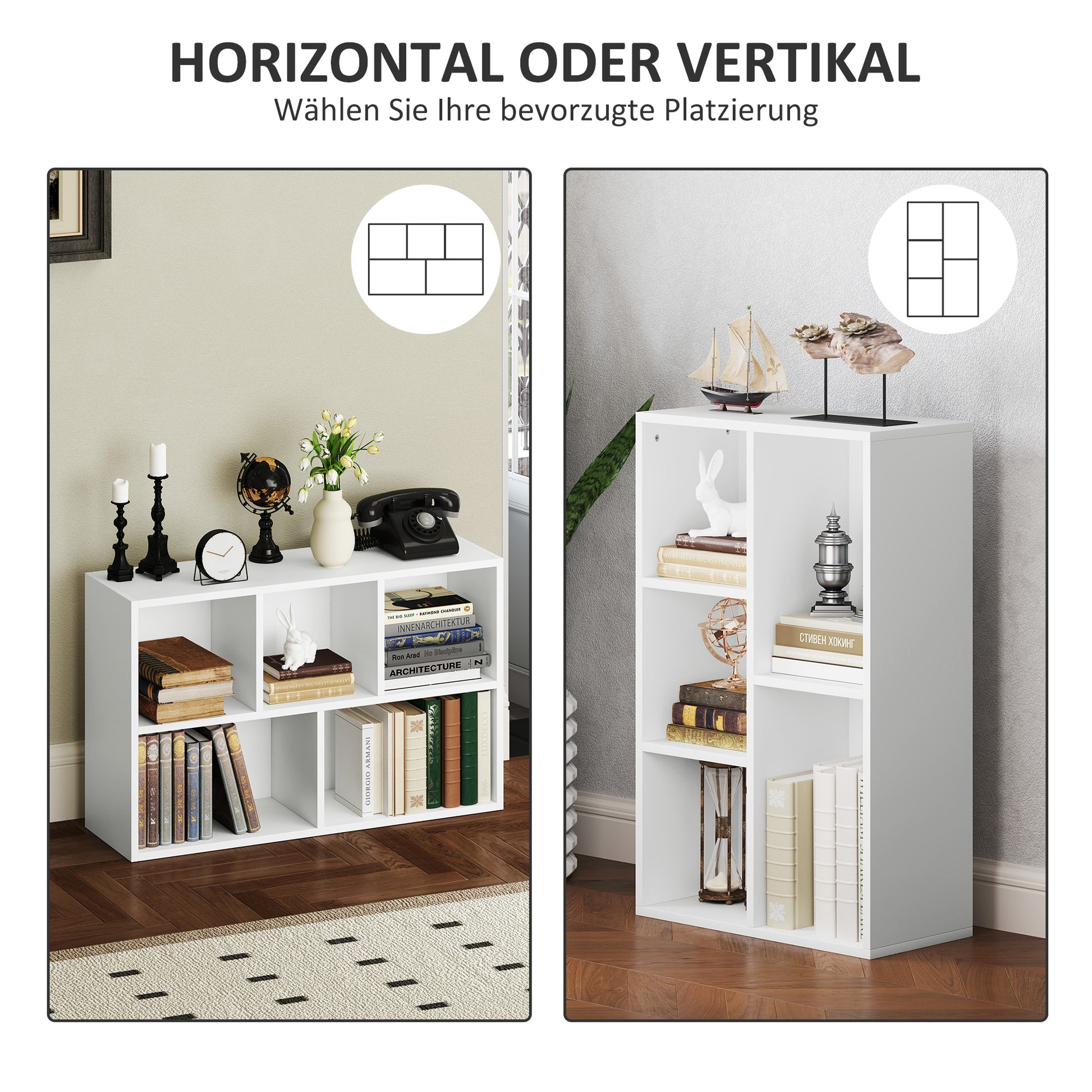 Bookcase, Shelving Unit with Levels, Storage Shelf, Kitchen Shelf for Living Room, Bedroom, White