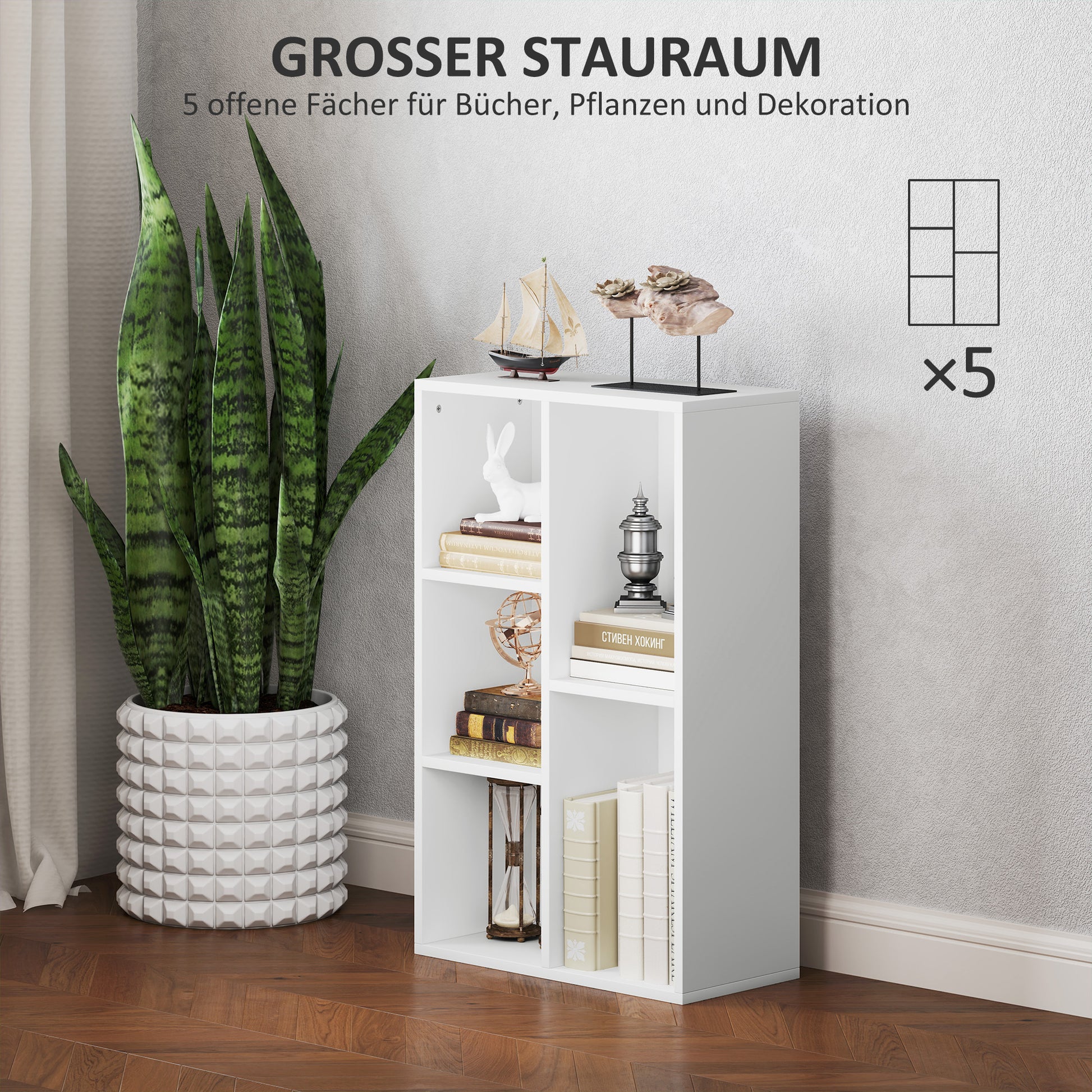Bookcase, Shelving Unit with Levels, Storage Shelf, Kitchen Shelf for Living Room, Bedroom, White